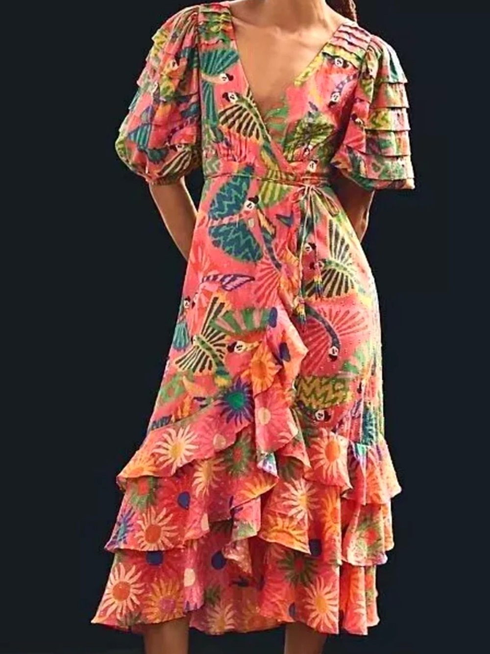 FARM RIO MACAW WRAP RUFFLE DRESS - WORN ONCE